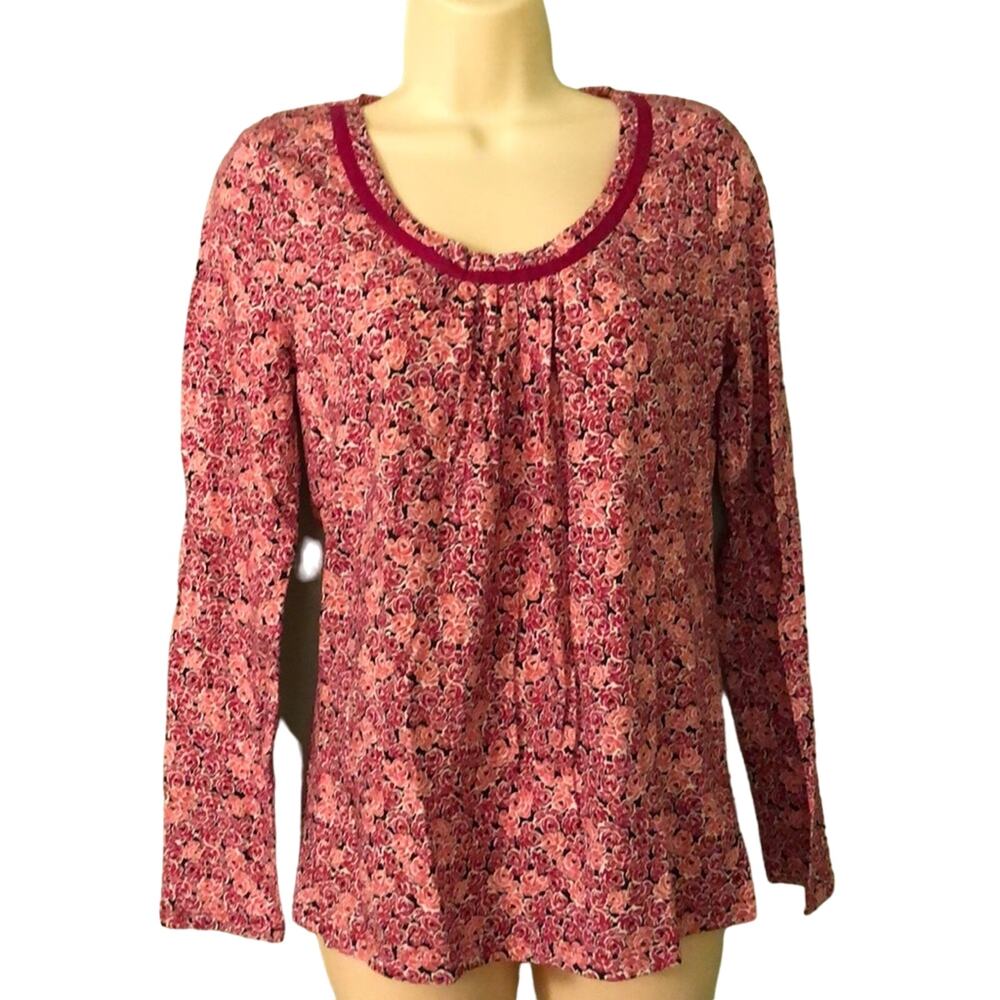 Merona Pink print knit Top Woman's Size Small Floral Long Sleeve